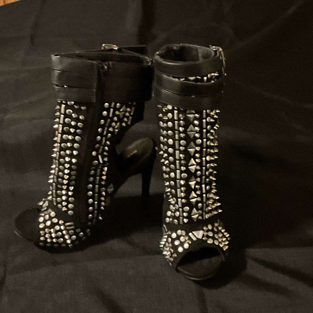 Studded Black High Heel Boots